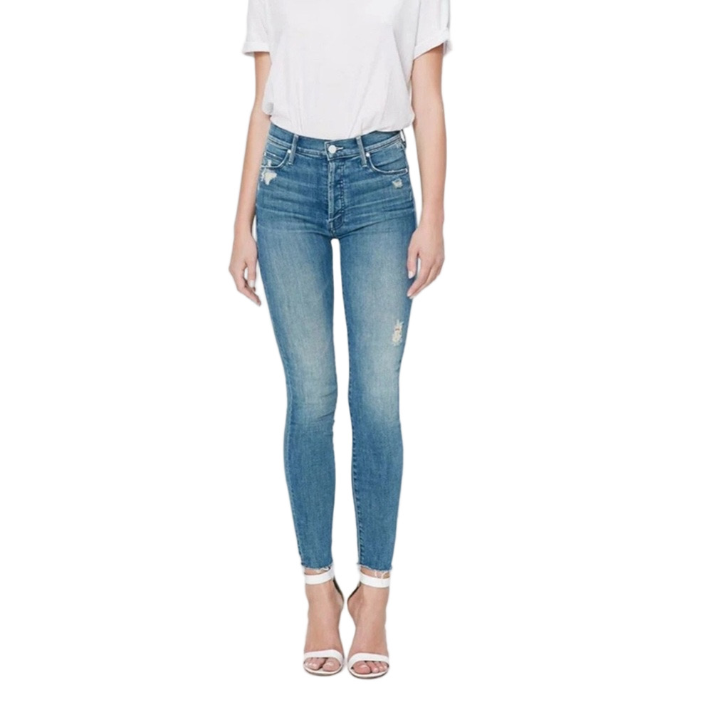 🍒MOTHER The stunner Ankle fray graffiti Girl blue Skinny Jeans size 28 GUC